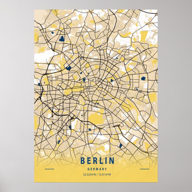 Affiche Berlin - Germary Yellow City Map (Devant)