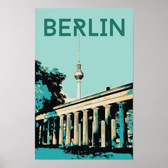 Affiche Berlin vue avec Fernsehturm illustration Allemagne (Devant)