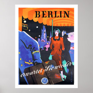 Affiche Berlin, woman in front of a hotel, vintage, travel