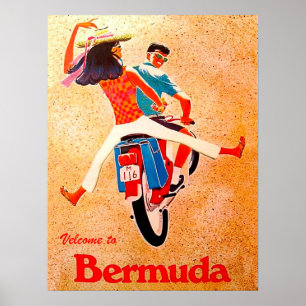 Affiche Bermuda, happy couple on motorcycle ride