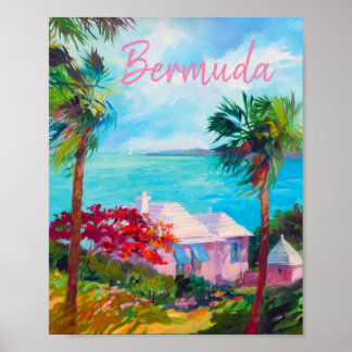 Affiche Bermudes paradis des roses pastel et des bleus de