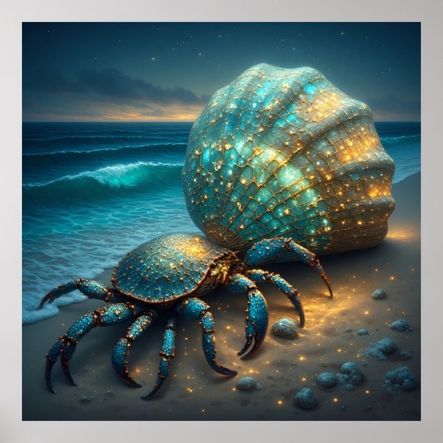 Affiche Bernard l'ermite avec coquille de mer scintillante (Devant)