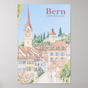 Affiche Berne Suisse Gouache Peinture Illustration Voyage