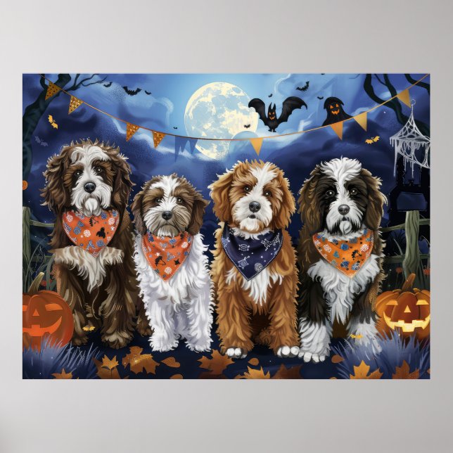 Affiche Bernedoodle Halloween Éffrayant (Devant)