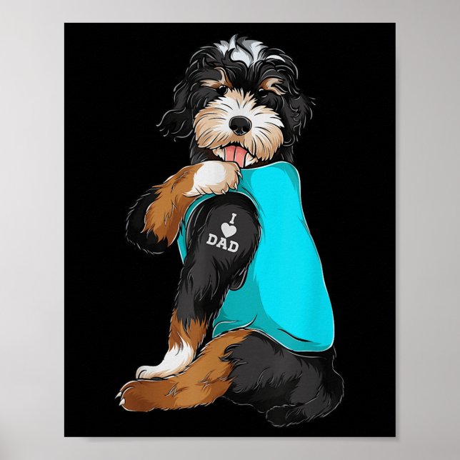 Affiche Bernedoodle I Love Papa Tattoo Apparel, Chien Papa (Devant)