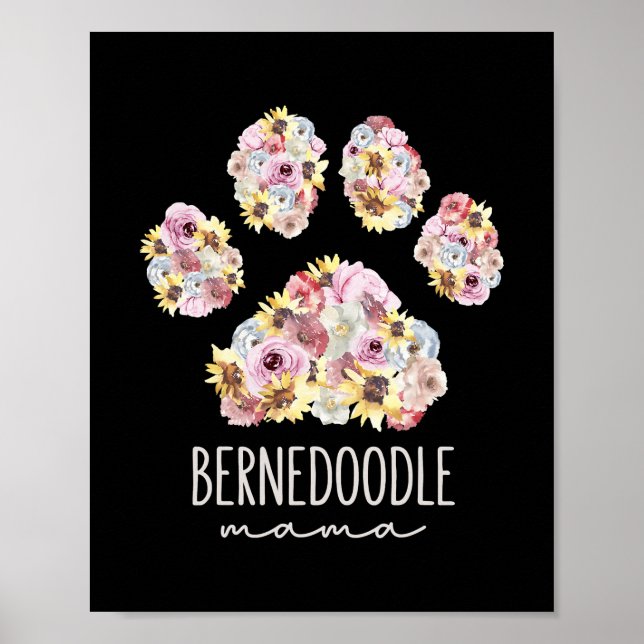 Affiche Bernedoodle Mama Floral Paw Dog Maman (Devant)