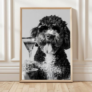 Affiche Bernedoodle tenant un cocktail Œuvre d'art murale,