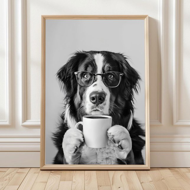 Affiche Bernese Mountain Dog and Coffee Wall Art, Black an (Créateur téléchargé)