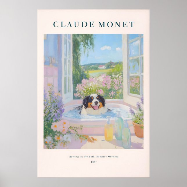 Affiche Bernese Mountain Dog Art Print Monet Style Floral  (Devant)