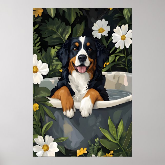 Affiche Bernese Mountain Dog In Bathtub Poster, Funny Dog (Devant)