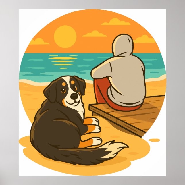 Affiche Bernese Mountain Dog Sunset Beach Companion (Devant)