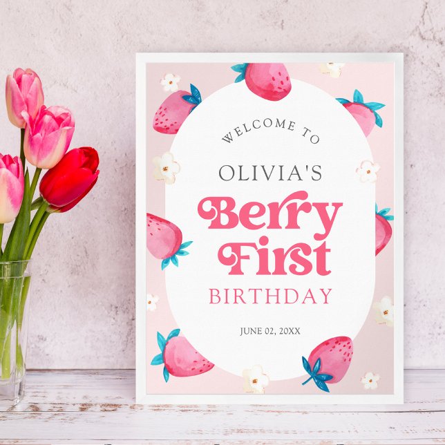 Affiche Berry 1er Anniversaire Fraise Première fête d'anni (Créateur téléchargé)