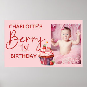 Affiche Berry 1er Anniversaire Rose Rouge Fraise Nom Photo
