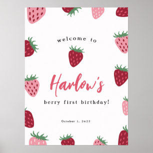 Affiche Berry aux fraises roses et rouges premier annivers