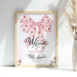 Affiche Berry Bow doux Baby shower rose mignon Bienvenue