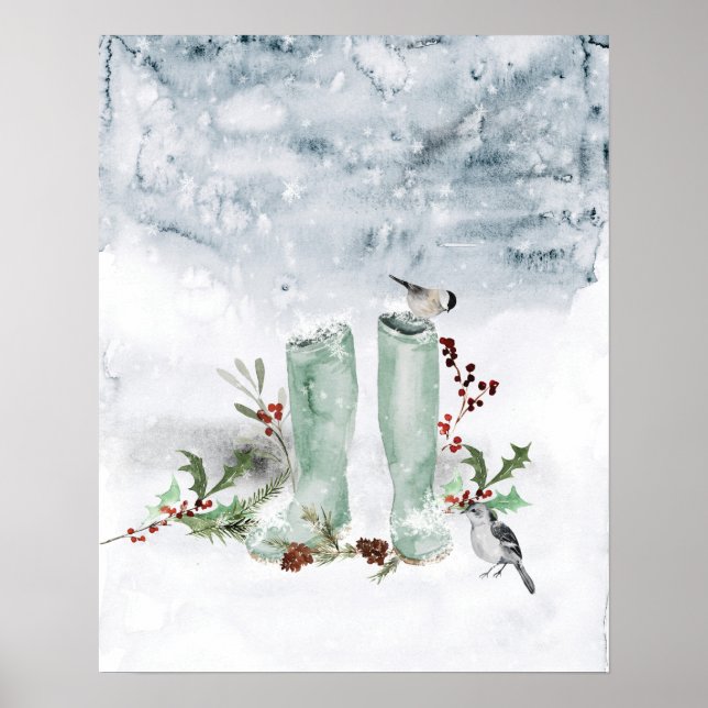 Affiche Berry d'hiver, oiseaux et neige (Devant)