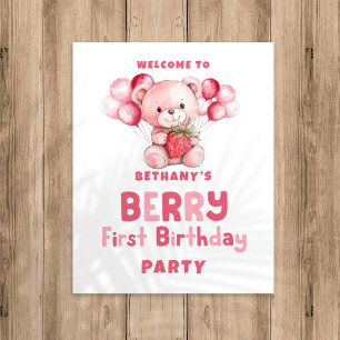 Affiche Berry First Birthday Strawberry Bienvenue à la fêt