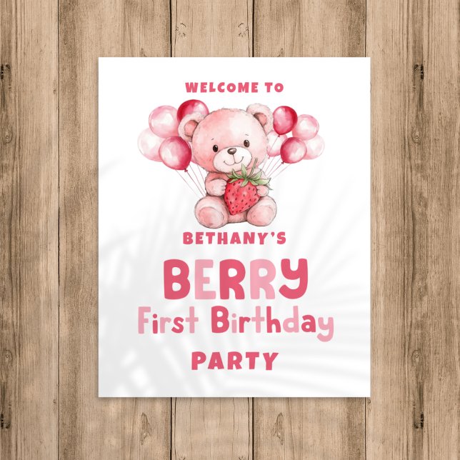 Affiche Berry First Birthday Strawberry Bienvenue à la fêt (Créateur téléchargé)