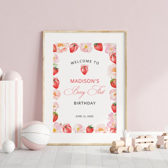 Affiche Berry First Birthday Strawberry Bow Welcome (Créateur téléchargé)