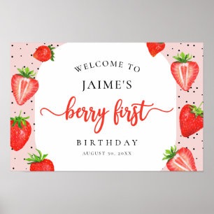 Affiche Berry First Birthday Strawberry Girl Welcome