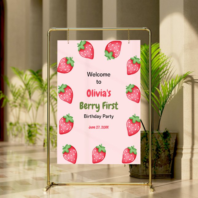 Affiche Berry First Strawberry 1er anniversaire Bienvenue (Berry First Strawberry 1st Birthday Welcome Sign )