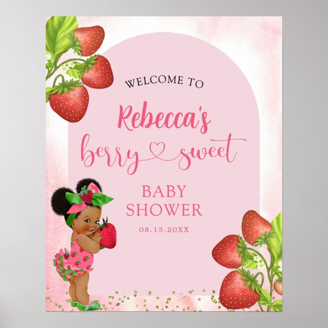 Affiche Berry fraise Baby shower doux Bienvenue (Devant)