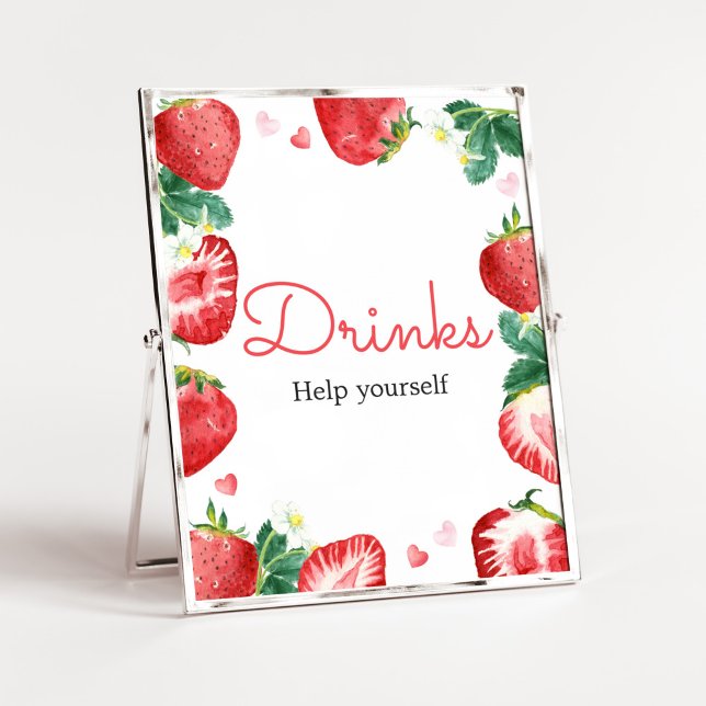 Affiche Berry fraise Baby shower sucré Boissons (A Berry Sweet Strawberry Baby Shower Drinks Sign)