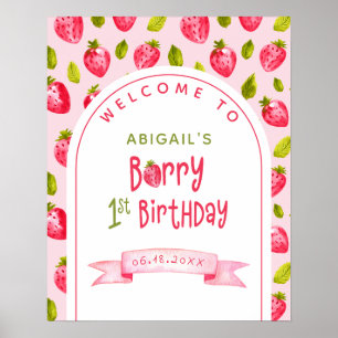 Affiche Berry fraise Premier anniversaire Bienvenue