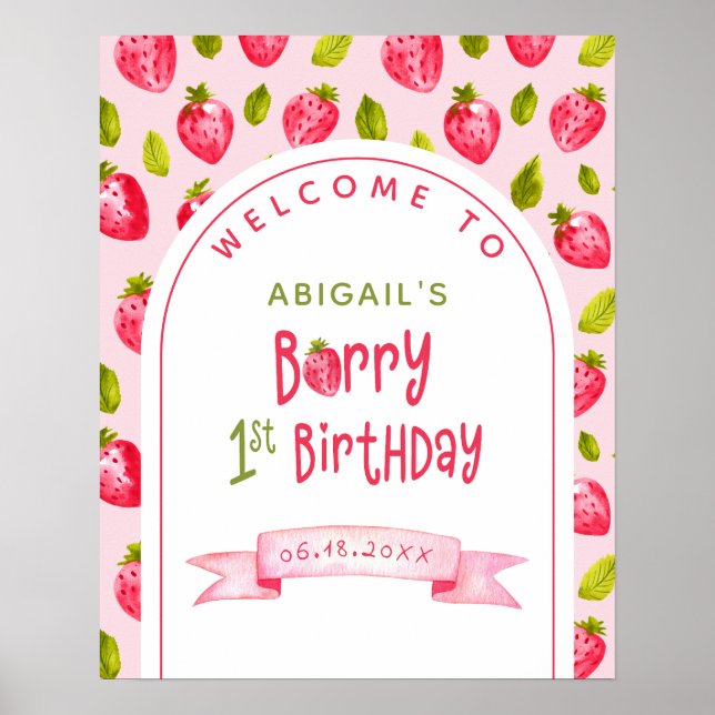 Affiche Berry fraise Premier anniversaire Bienvenue (Devant)