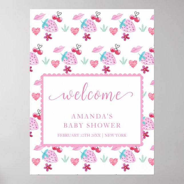 Affiche Berry rose doux Baby shower d'amour Bienvenue (Devant)