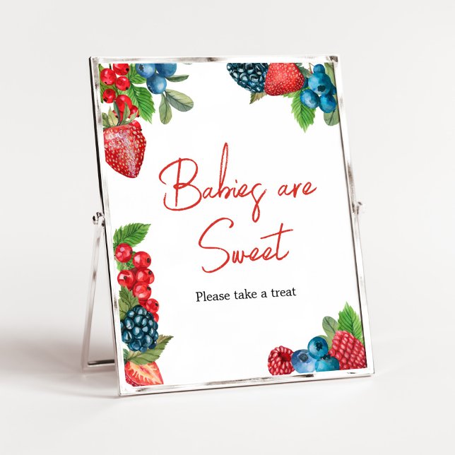 Affiche Berry Sweet Baby shower d'été Les bébés sont doux (Red and Blue Berries Baby Shower Babies are Sweet Sign)