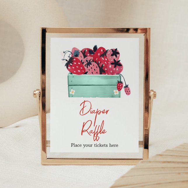 Affiche Berry Sweet Baby shower Raffle de couche (Strawberry Baby Shower Diaper Raffle Sign)