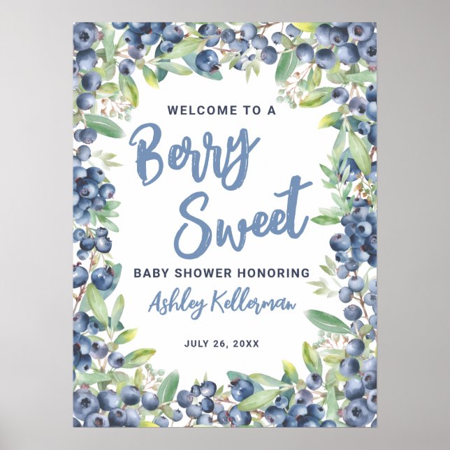 Affiche Berry Sweet Blueberry Baby Shower Welcome Sign (Devant)