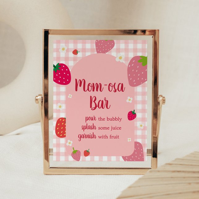 Affiche Berry Sweet En vichy fraise Maman Osa Bar (Gingham Strawberry Berry Sweet Baby Shower Mom Osa Bar Sign)