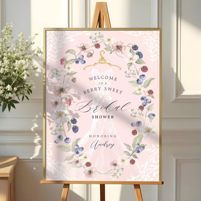 Affiche Berry Sweet Fête des mariées robe Berries & Fleurs (Berry Sweet Bridal Shower Dress Berries & Flowers Poster)