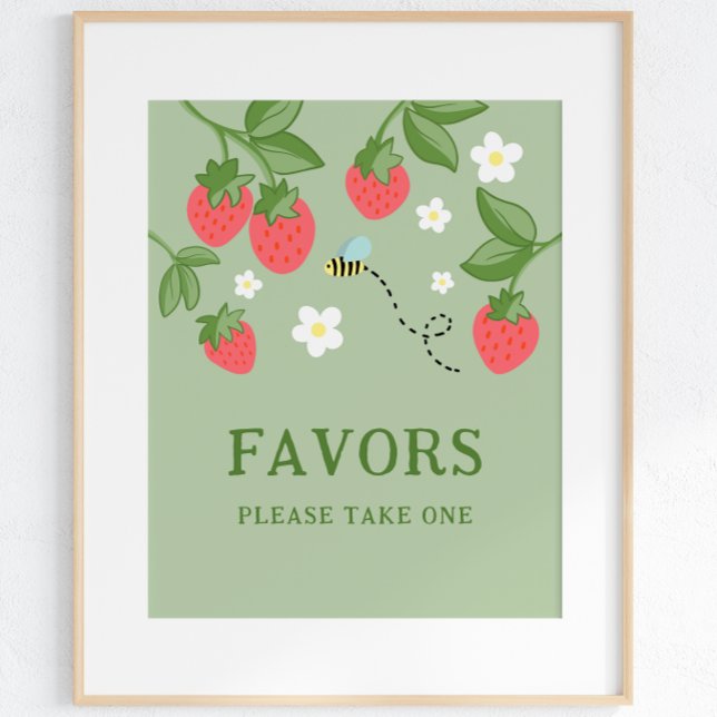 Affiche Berry Sweet Party Favor Strawberry Birthday Sign (Créateur téléchargé)