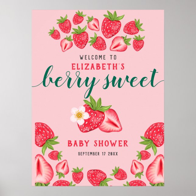 Affiche Berry Sweet Strawberry Baby shower Welcome Party (Devant)