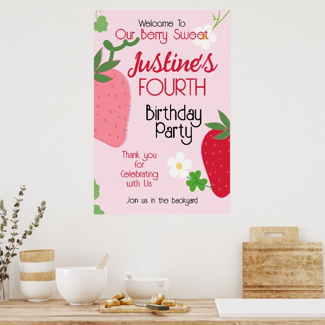 Affiche Berry Sweet Strawberry fête d'anniversaire (Cuisine)