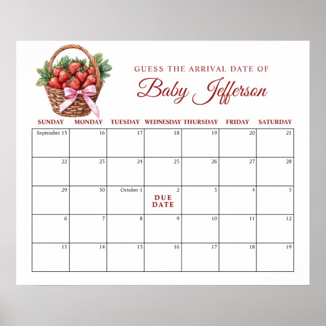 Affiche Berry Sweet Strawberry Guess Due Date Calendar (Devant)