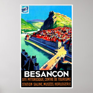 Affiche Besancon vue de la région, France, panorama, vinta