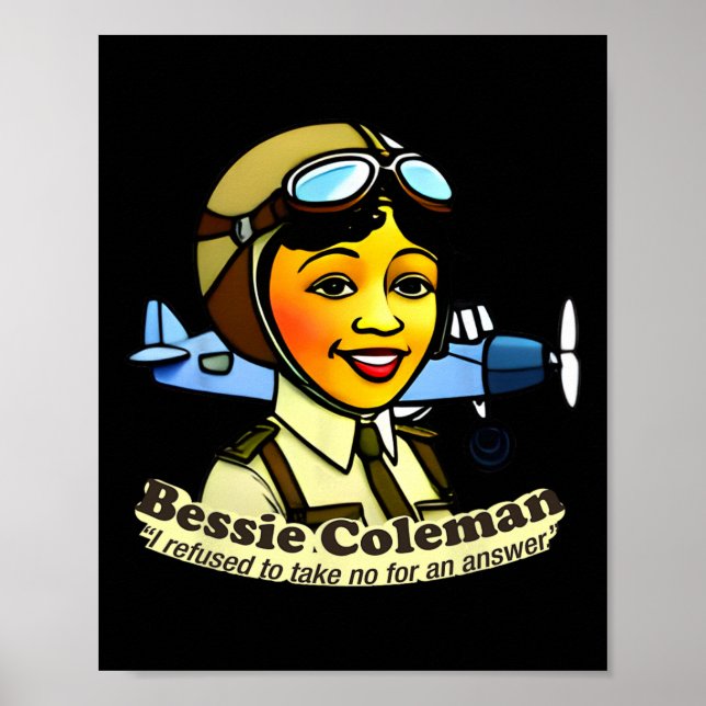 Affiche Bessie Coleman avec un avion Mois de l'histoire de (Devant)