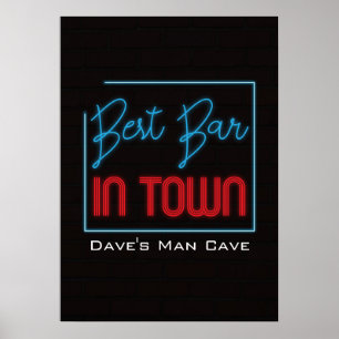 Affiche Best Bar in Town Neon Typographic Sign