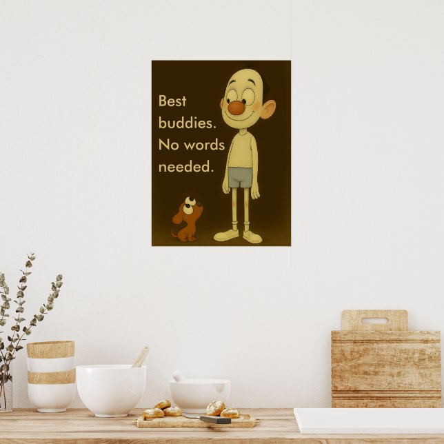 Affiche Best Buddies-Whimsical Cartoon Chien & Enfant (Cuisine)