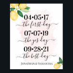 Affiche Best Day Wedding Date Yes Day Pink Lemons Sign<br><div class="desc">Change dates and Couples' names to the design, for additional customization (font color, font style, remove or move elements, change other wording), click on personalize, scroll down and click on the link "Edit using Design Tool". ** Please see the full collection for matching invitations, bridal shower games, tags, and signs...</div>