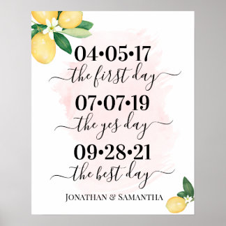 Affiche Best Day Wedding Date Yes Day Pink Lemons Sign
