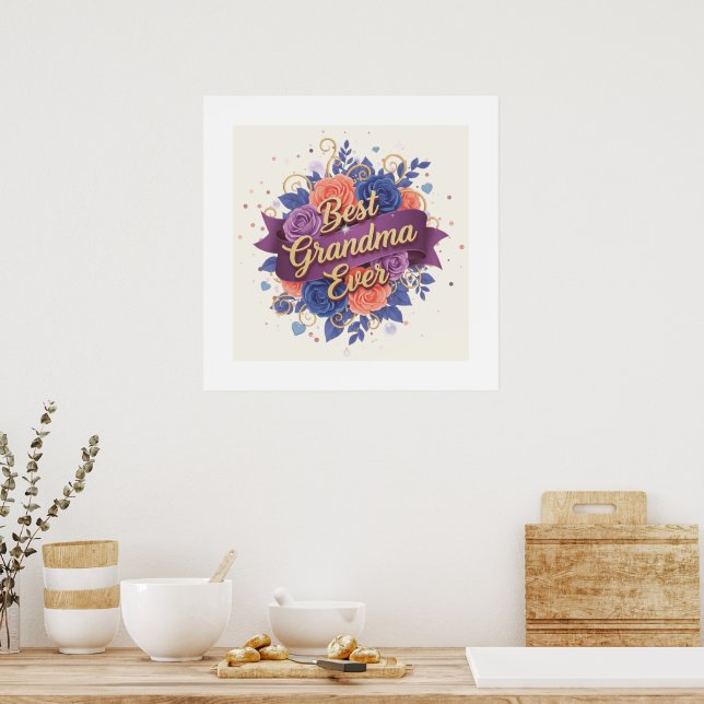 Affiche Best Grandma Ever Floral (Cuisine)