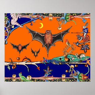 AFFICHE BESTIAIRE MÉDIÉVAL, CHAUVES-SOURIS VOLANTES ANIMAL
