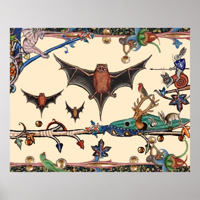 AFFICHE BESTIAIRE MÉDIÉVAL ÉTRANGE,ANIMAUX DE LA FORÊT CHA (Devant)