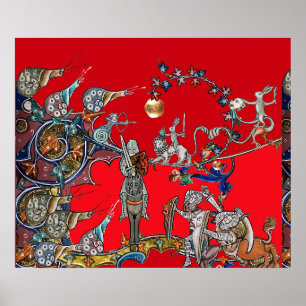 AFFICHE BESTIAIRE MÉDIÉVAL GUERRE, CHEVALIERS, ESCARGOTS G