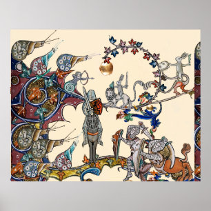 AFFICHE BESTIAIRE MÉDIÉVAL GUERRE, CHEVALIERS, ESCARGOTS G